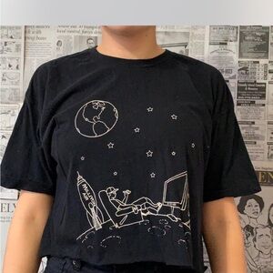 Black Graphic Tee with Astronaut Design